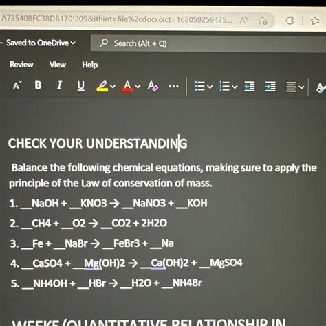 CHECK YOUR UNDERSTANDING Balance the following chemical equations ...