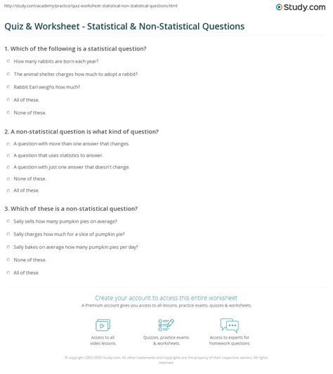 Quiz & Worksheet - Statistical & Non-Statistical Questions | Study.com