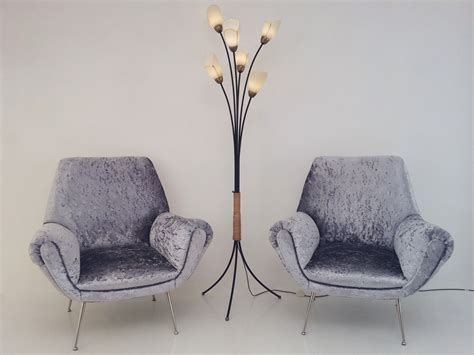 1960`s floor lamp by `Lustrerie Massive`, tulip glass flowers, brass ...