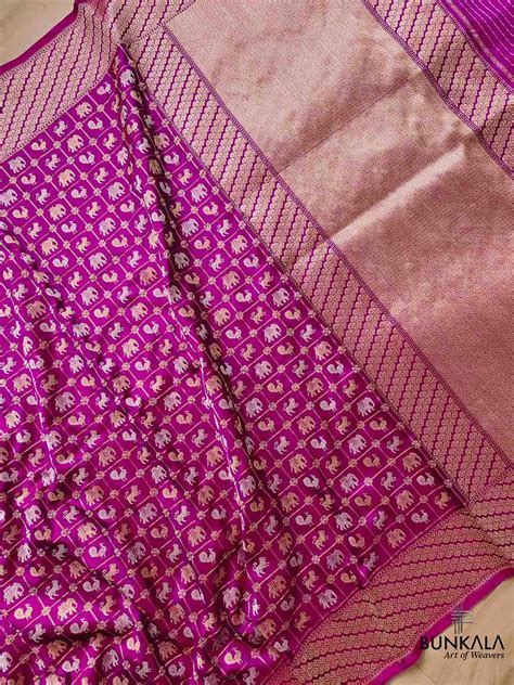 Purple Pure Katan Silk Handloom Sona Rupa Animal and Bird Design Banar ...