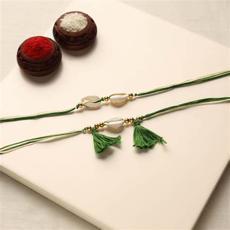 Handmade Shell & Bead Work Rakhi & Lumba Set