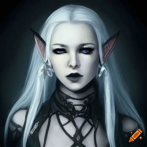 Gothic female elf with pale skin and white hair
