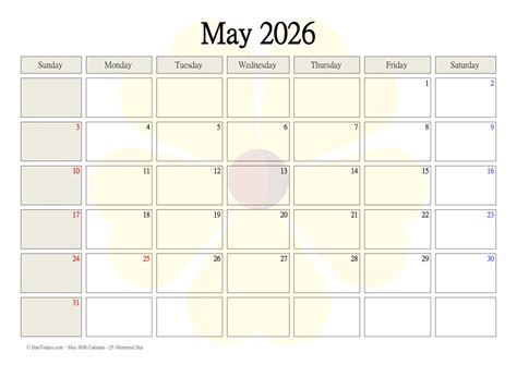 Free May 2026 Calendar with US Holidays Printable PDF