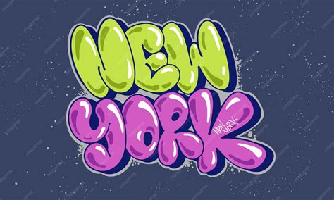 New york graffiti bubble style hand drawn lettering | Premium Vector