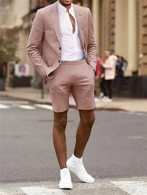 Men's Homecoming Linen Linen Suits Notch Dusty Rose Purple Solid ...