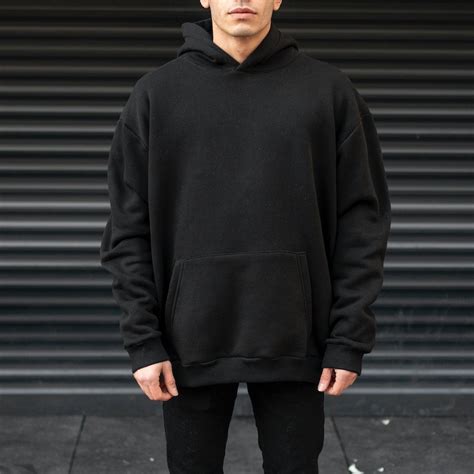 Men's Oversize Hoodie With Kangaroo Pocket In Black | Martin Valen