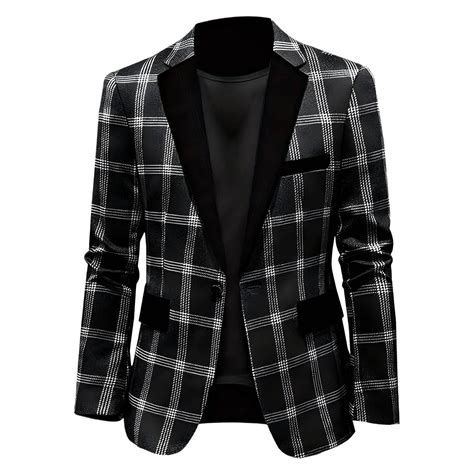purcolt Mens Classic Fit Plaid One Button Suit Jacket Lightweight ...