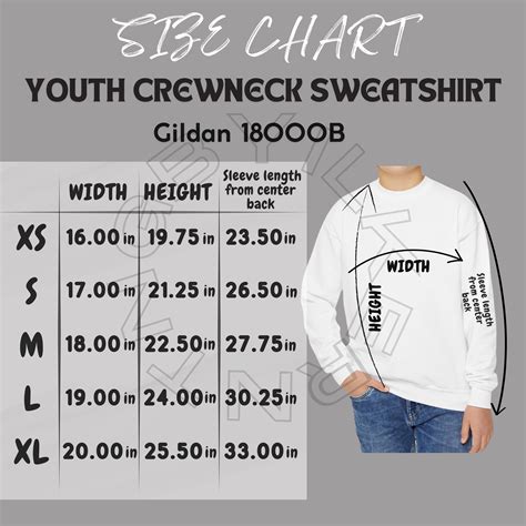 Gildan 18000B Size Chart | Size Chart for Youth Crewneck Sweatshirt ...