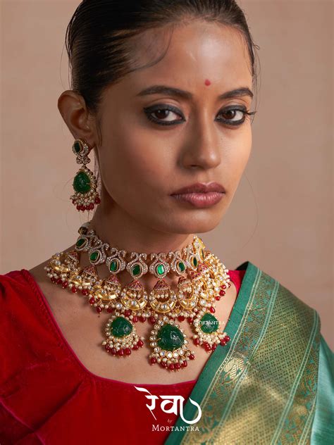 Green Color Gold Plated Jadau Kundan Bridal Necklace Set - MO-S8WGR ...