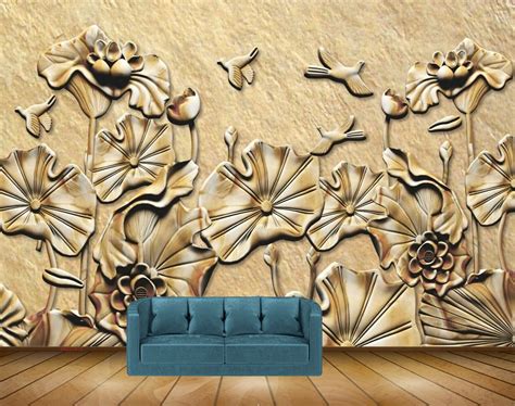 Avikalp MWZ0818 Golden Flowers Leaves Birds 3D HD Wallpaper – Avikalp ...
