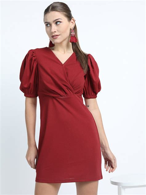 Tokyo Talkies Women Peach-Coloured Solid Mini Dress - Price History