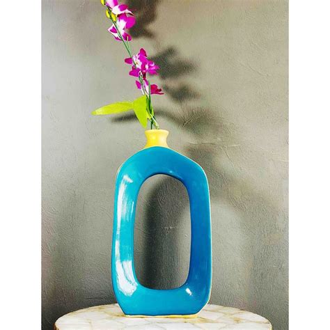 Buy Folkstorys Handmade Sirahi Turquoise Big Hollow Vase Online