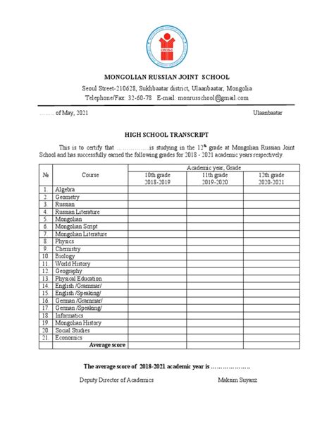 Image result for Canadian High School Transcript