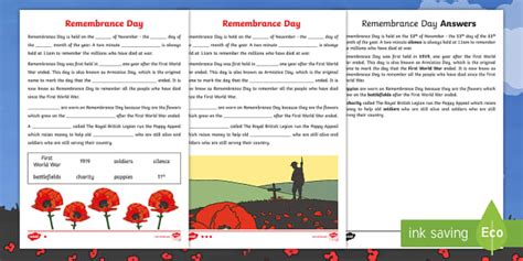 Remembrance Day Activity - Fill in the Blanks (teacher made)