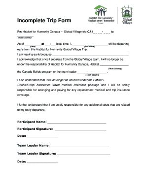Fillable Online Incomplete Trip Form Fax Email Print - pdfFiller