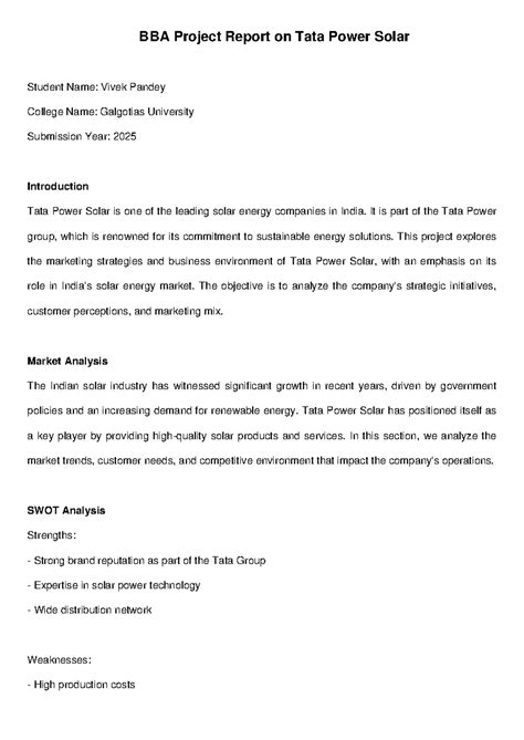 BBA Project Report: Marketing Strategies of Tata Power Solar - Studocu