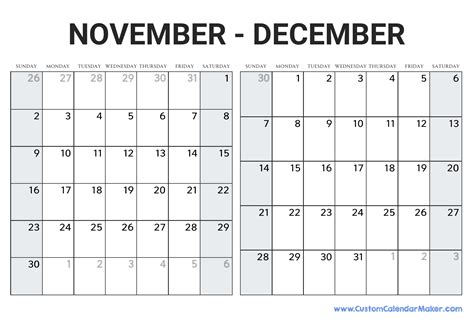 Blank Calendar For December And January