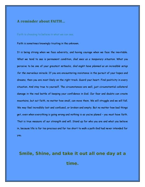 Designing example - A reminder about FAITH... Faith is choosing to ...