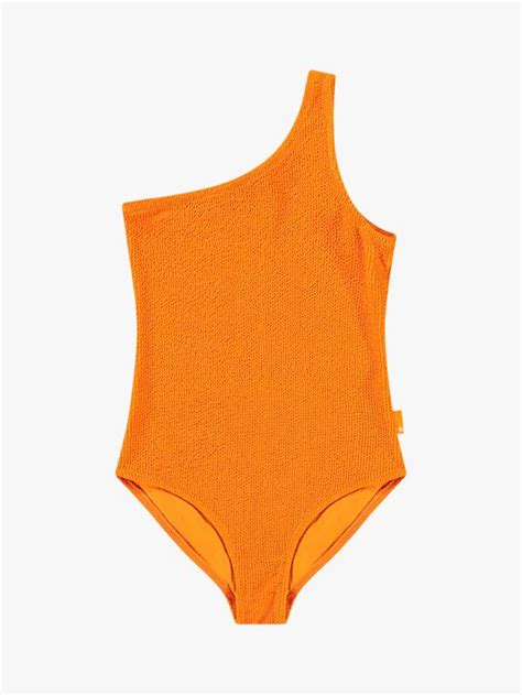Molo Kids' One Shoulder Textured Swimsuit, Orange