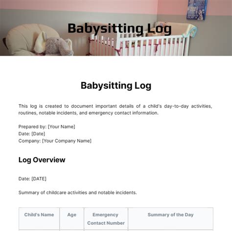 Free Babysitting Log Template to Edit Online