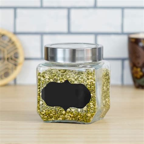 Femora Glass Transparent Cuboid Kitchen Storage Jar- 500ML, Set of 4 ...