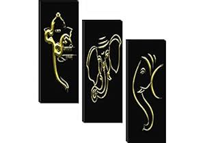 SAF paintings Set of 3 Ganesha Modern Art MDF Framed UV Textured Home ...