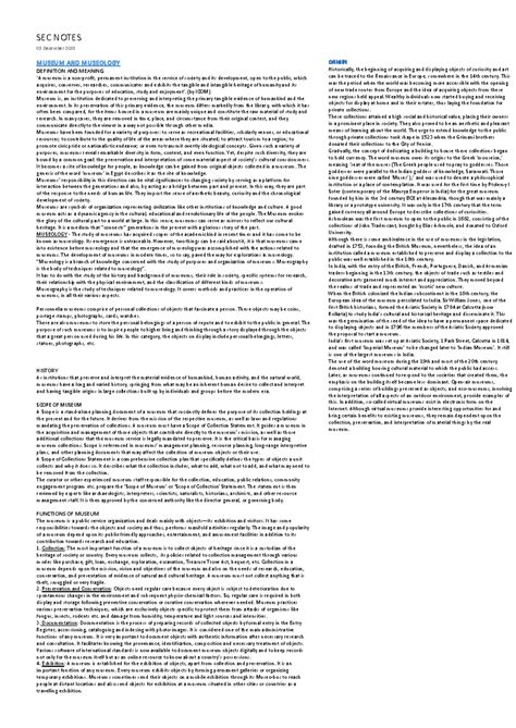Notes - MUSEUM AND MUSEOLOGY DEFINITION AND MEANING ‘A museum is a non ...