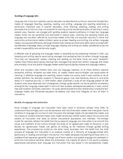 Principles in Teaching Language Arts - Teaching of Language Arts ...