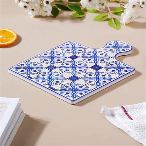 European Blue Ceramic Platter With Handle 9 Inch Online - Premium ...