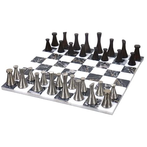 Brass Chess Set combo of 3.1" Tower Chess Pieces + 15" Black Marble Ch