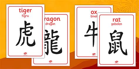 Chinese Zodiac Symbol Display Posters Romanian Translation