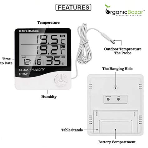 HTC-2 Digital Temperature Humidity Meter Clock With Sensor Cable ...