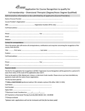 Fillable Online DTA Course Recognition Application Form Full Mem Degree ...