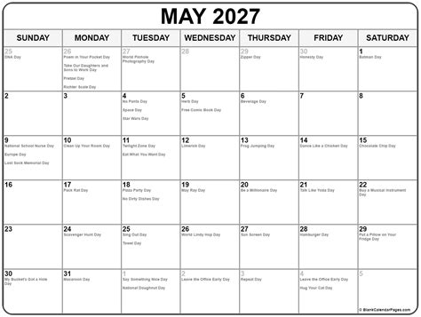 May 2027 with holidays calendar