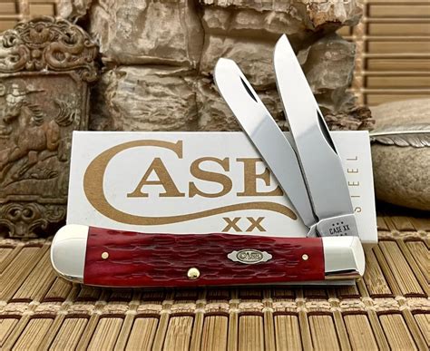 Case XX USA Peachseed Dark Red Bone 31957 Carbon Trapper Pocket Knife w ...