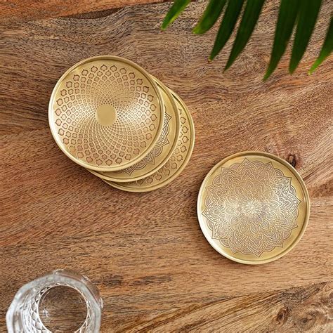 ExclusiveLane 'Mughal-Mandala' Brass Coasters for Hot Tea Cup (Set of 4 ...