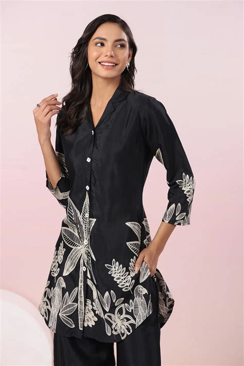 Black Bold Palm Russian Silk Print Co-Ord Set – Kaftanize