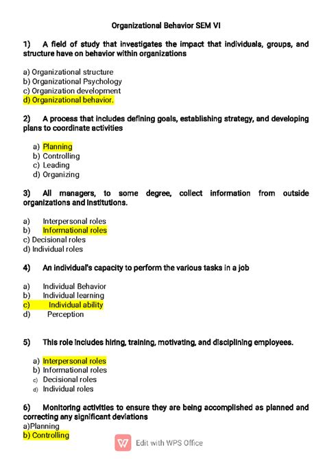 Organizational Behavior Study Notes - SEM VI - Studocu