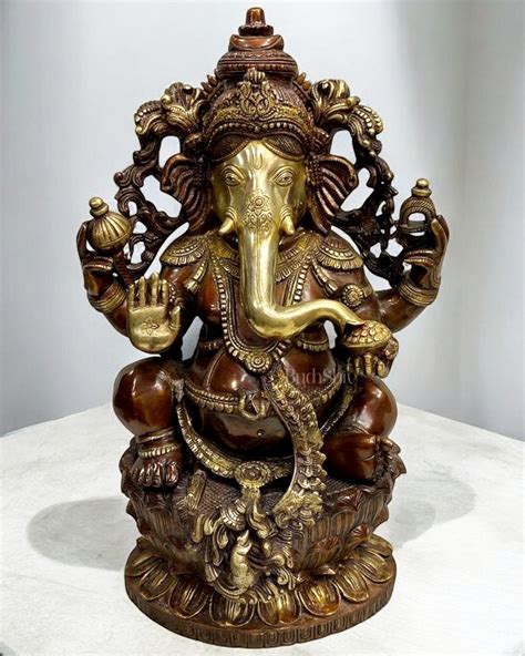 Buy Ganapathi Handcrafted Superfine Brass Statue - 24" Dual-Tone Brown ...