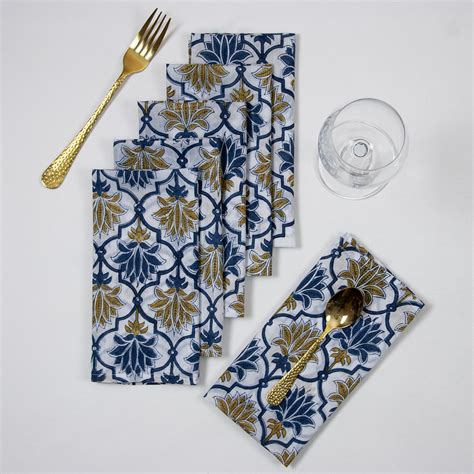 Buy Block Flower Print Cotton Table Best Napkin Prices – DMAASA