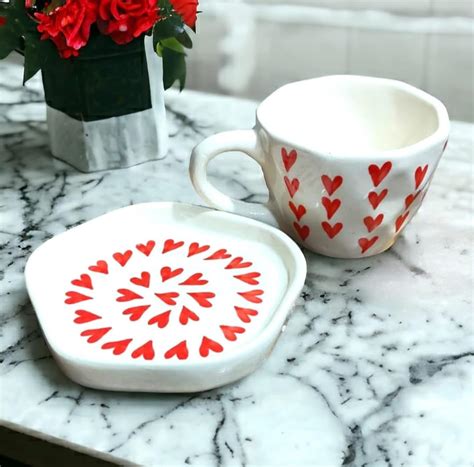 Buy MRITTIKA SHILP Heart Ceramic Cup & Saucer Set | Ceramic Coffee Mug ...
