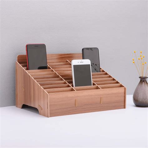 Wooden Cell Phone Organizer Phones Holder Desktop School Office ...