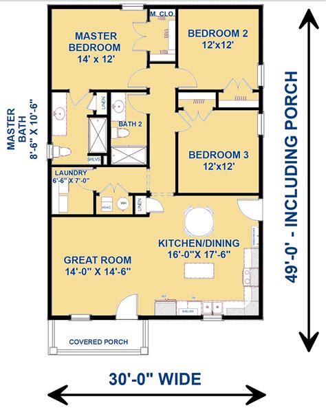 Cottage Plan - 1,320 Square Feet, 3 Bedrooms, 2 Bathrooms | Floor Plan ...