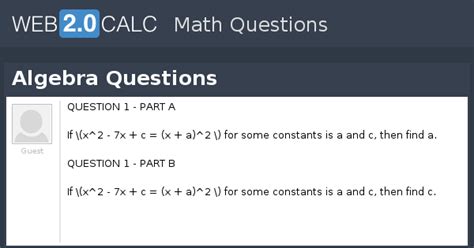 View question - Algebra Questions