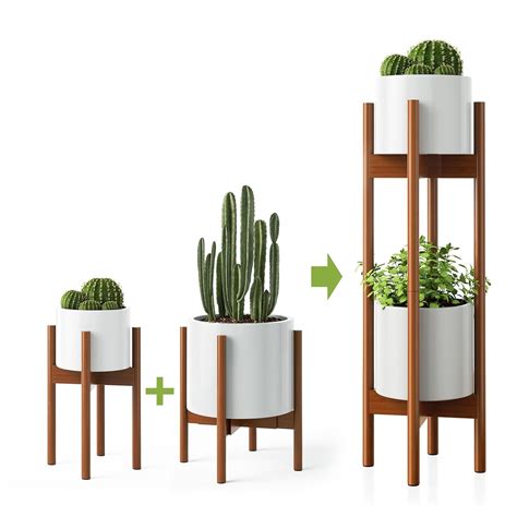 2 Pack Mid Century Modern Plant Stands, Adjustable Width 8" to 12 ...