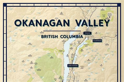 Okanagan Valley Map Poster | Kelowna Vernon Penticton Lake Okanagan Home Decor | British ...