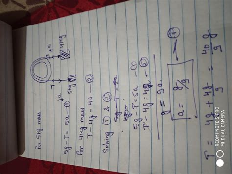 A string passes over a smooth pulley with mass 4kg and 5kg attached to ...
