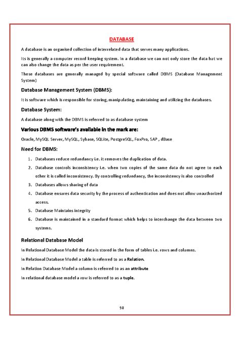 Database Concepts and Management - CS Notes - Studocu