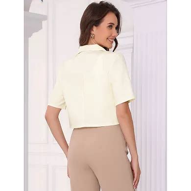 Cropped Blazer for Women's Business Casual Short Sleeve One Button Work ...