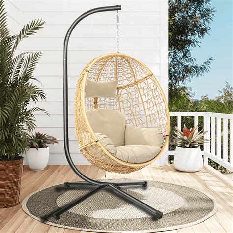 LHBcraft Swing Egg Chair with Stand, Indoor/Outdoor, UV Resistant ...
